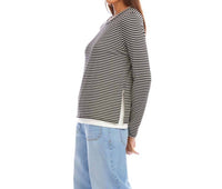 Karen Kane - Long Sleeve Stripe Double Layer Side-Slit Top