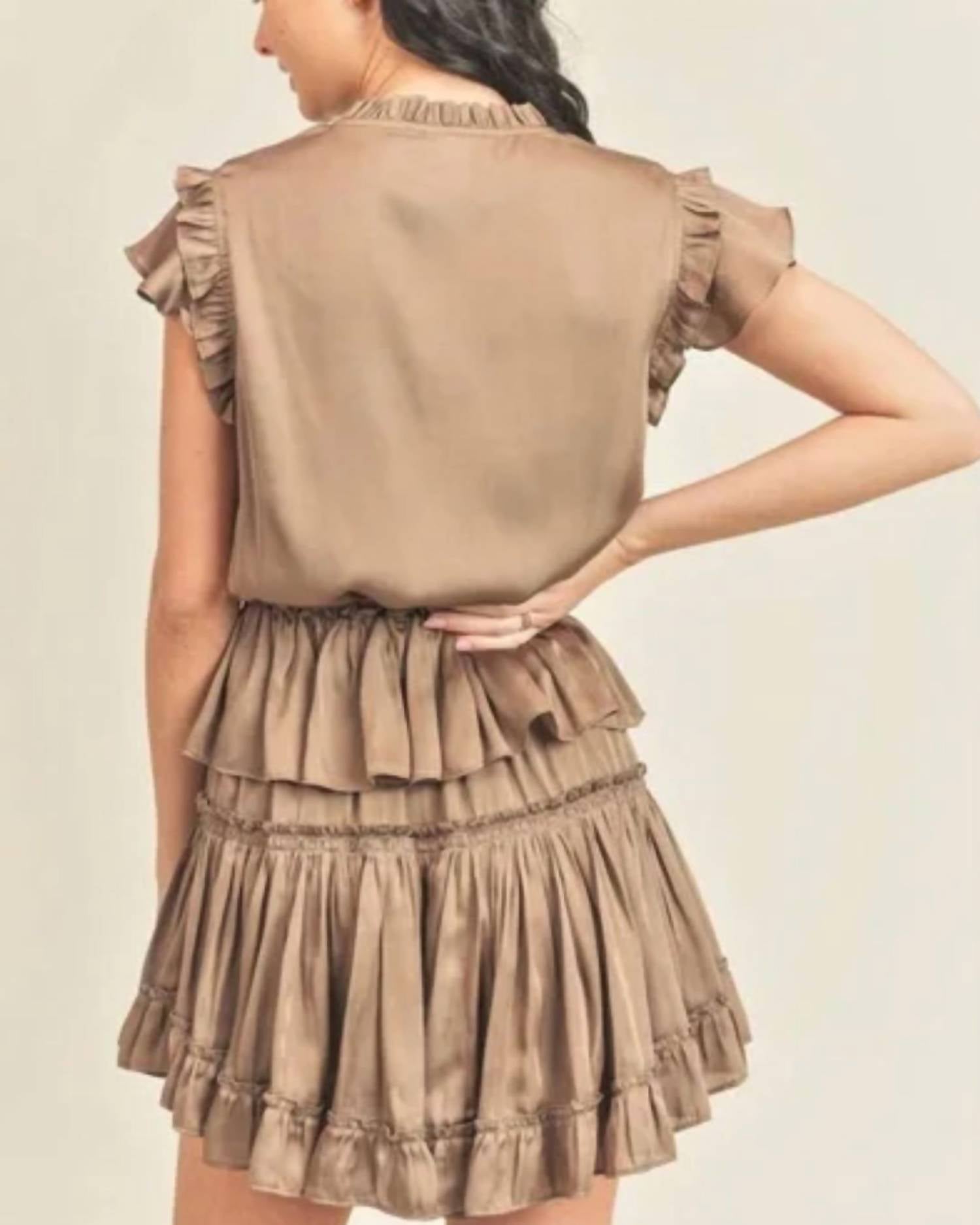 RESET by Jane Lubna Mini Dress in mocha - women's dress - detail view