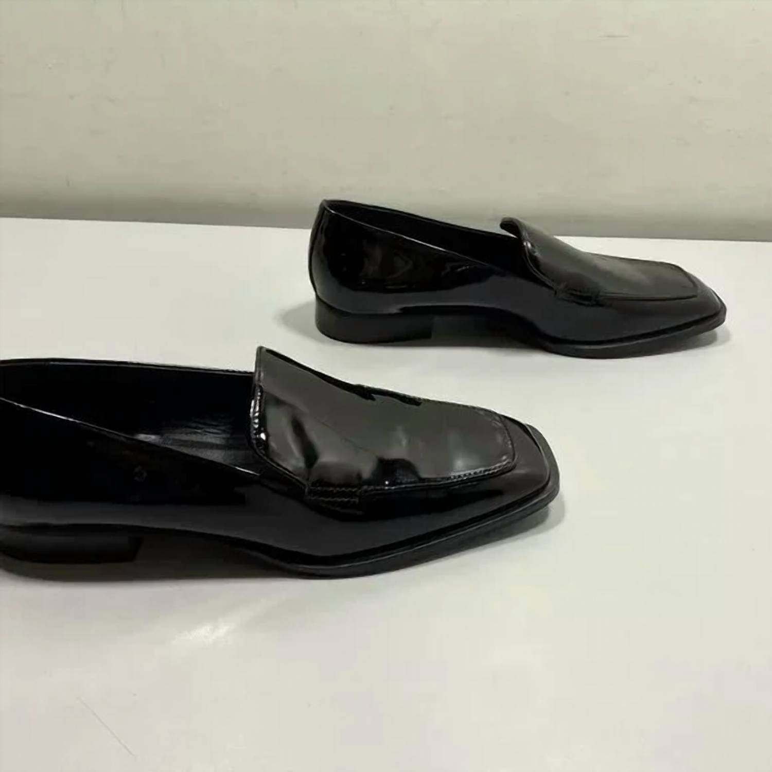 Massimo Dutti Men's Square Toe Patent Leather Loafers in black - men's loafer - detail view