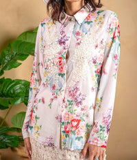 Paparazzi - Floral Print Mesh Button Down Shirt - Lined