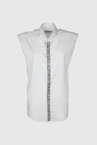 Odi Et Amo - Sleeveless Jeweled Button Up Top