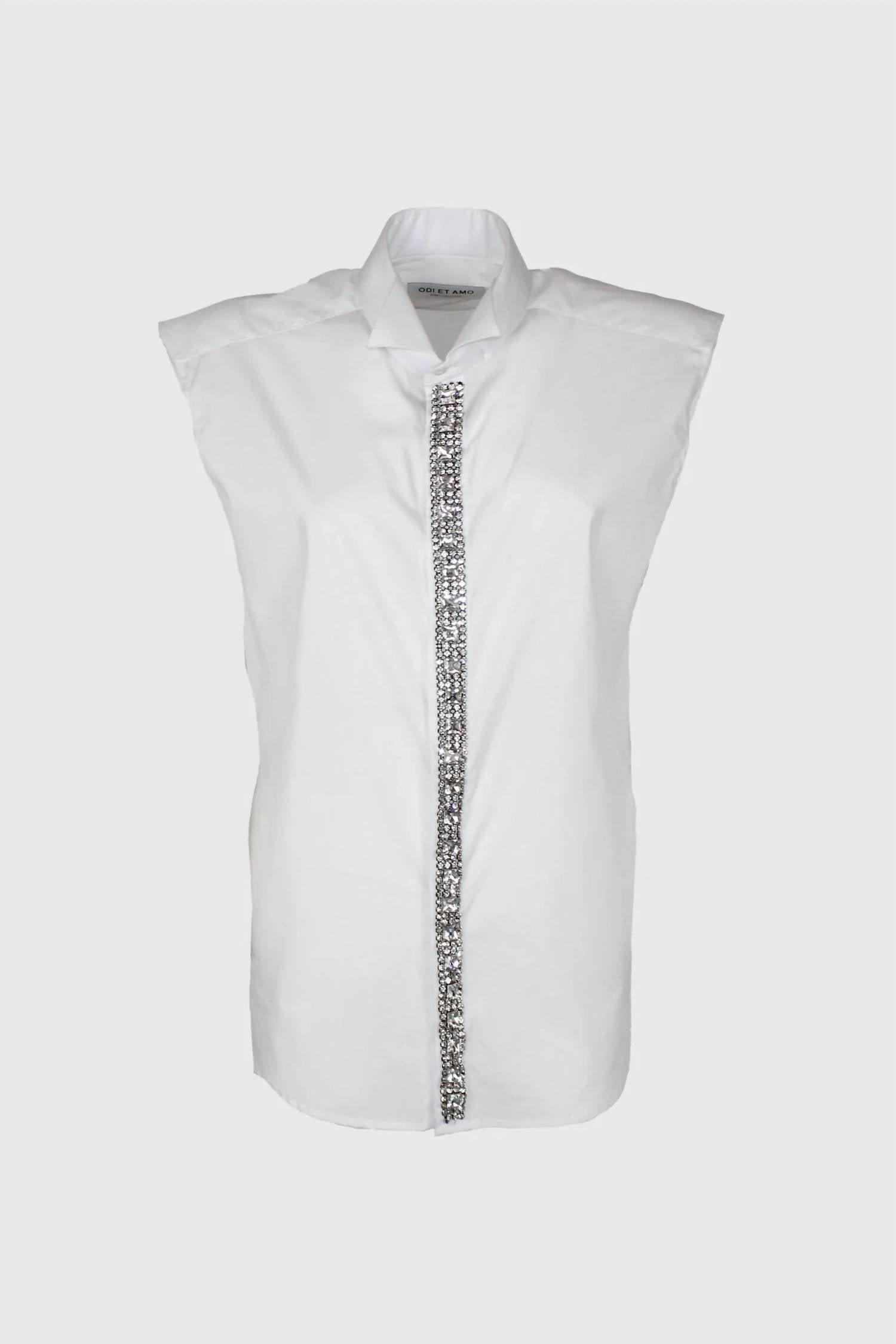 Odi Et Amo - Sleeveless Jeweled Button Up Top