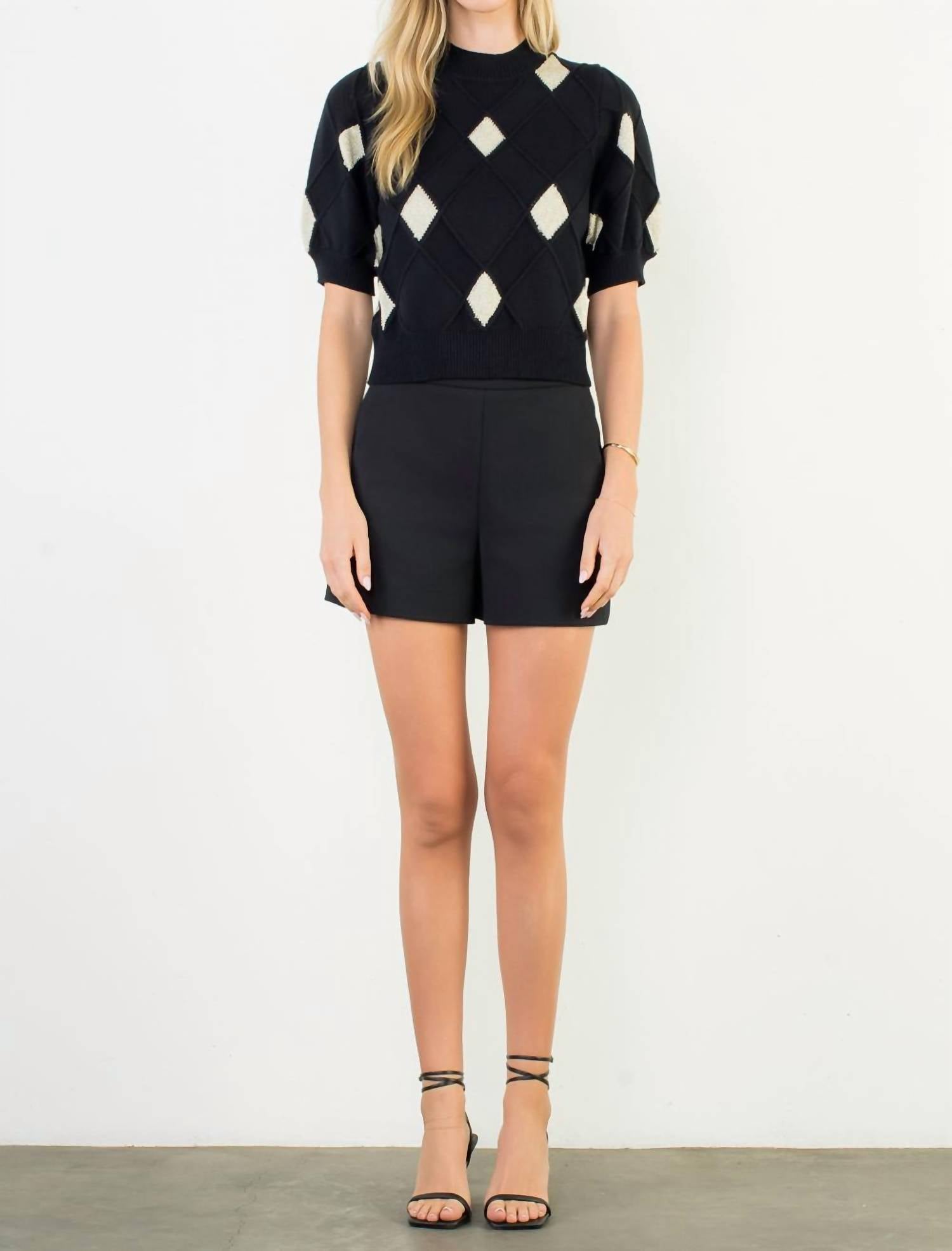 Thml - SHORT SLEEVE ARGYLE KNIT TOP
