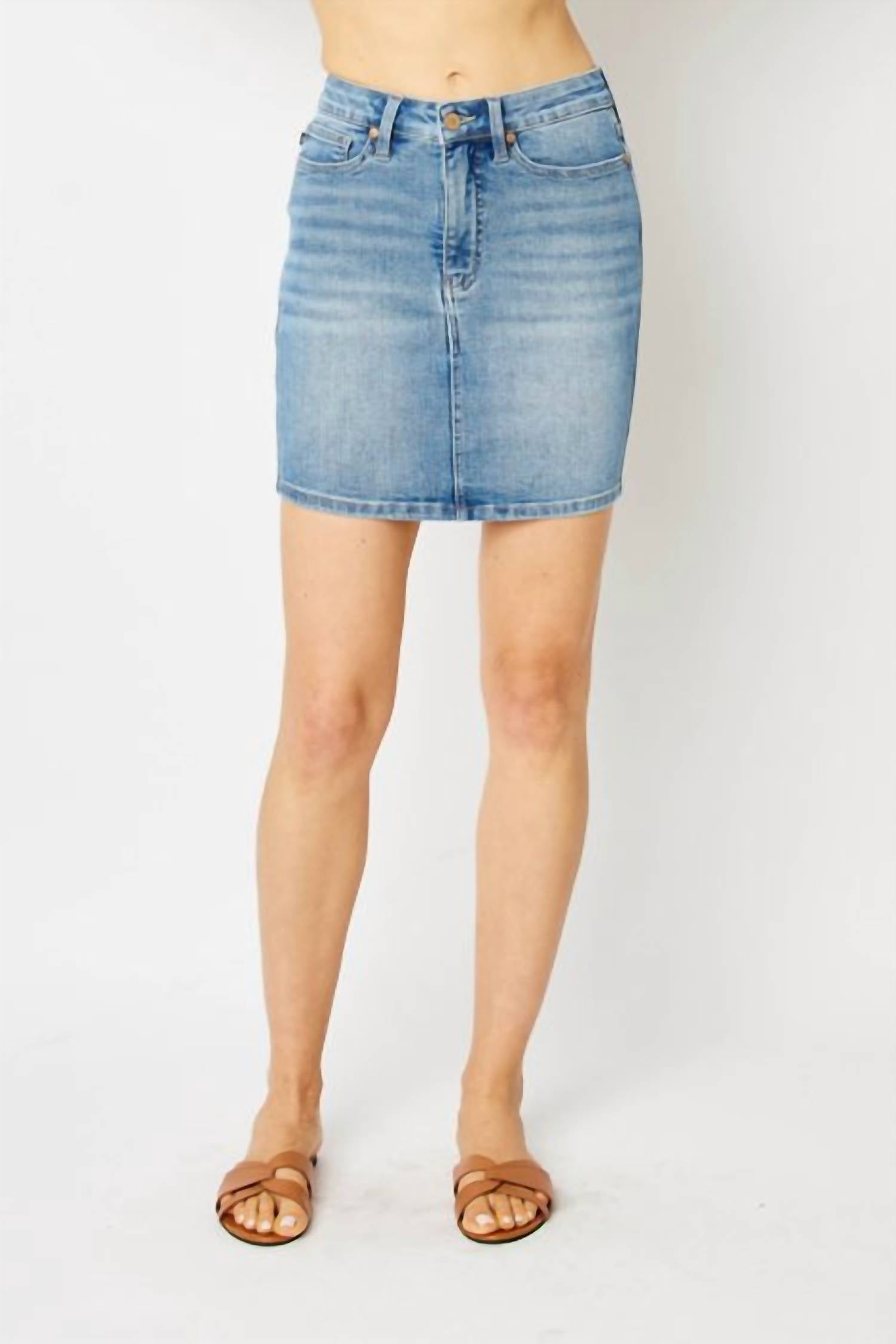 Judy Blue Sleek Silhouette Tummy Control Skirt in blue - women's skirt