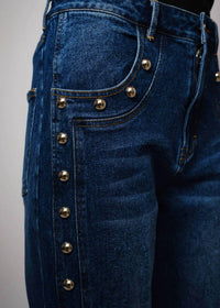 Blue B - Metal Studded High Rise Straight Leg Jeans