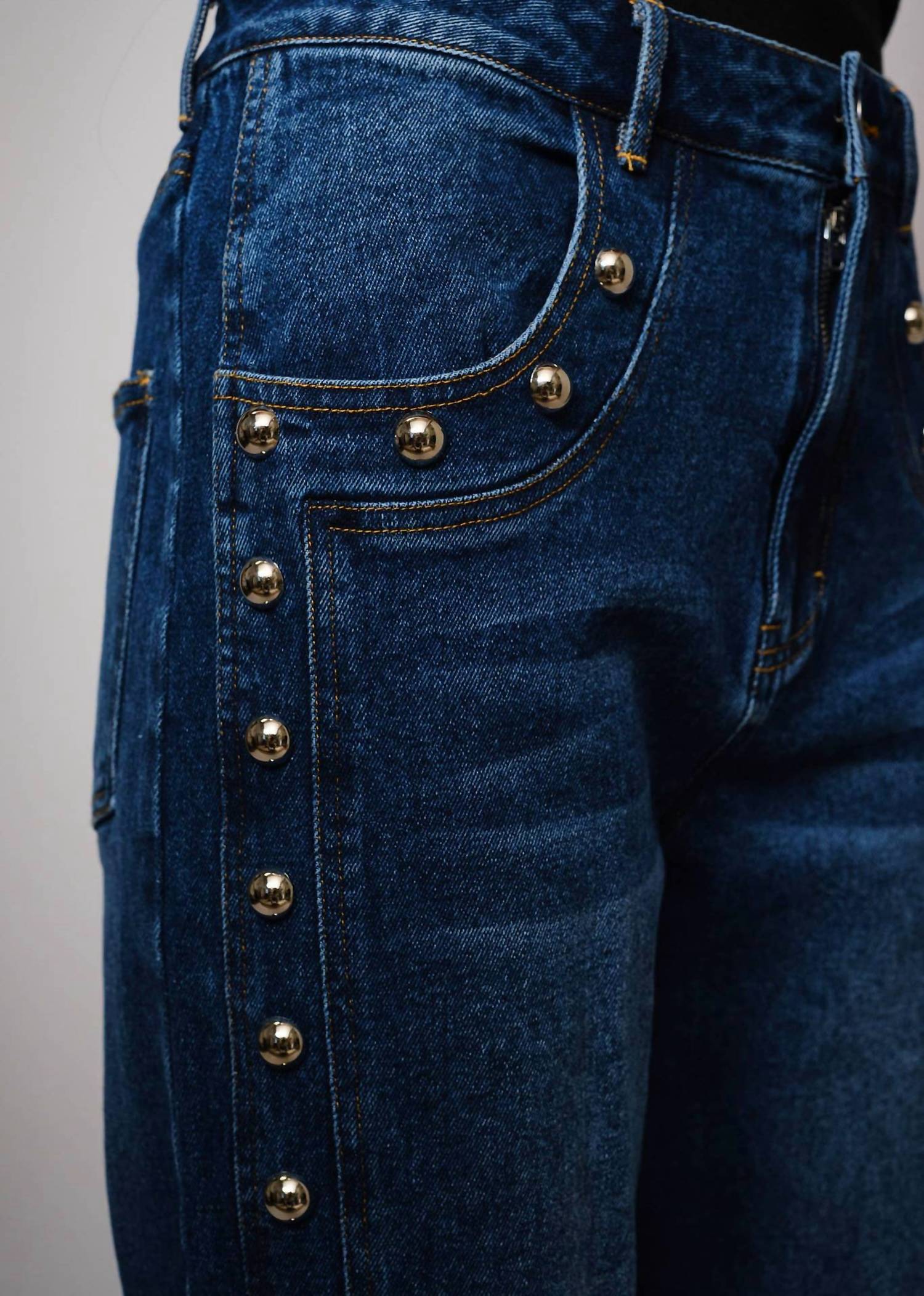 Blue B - Metal Studded High Rise Straight Leg Jeans