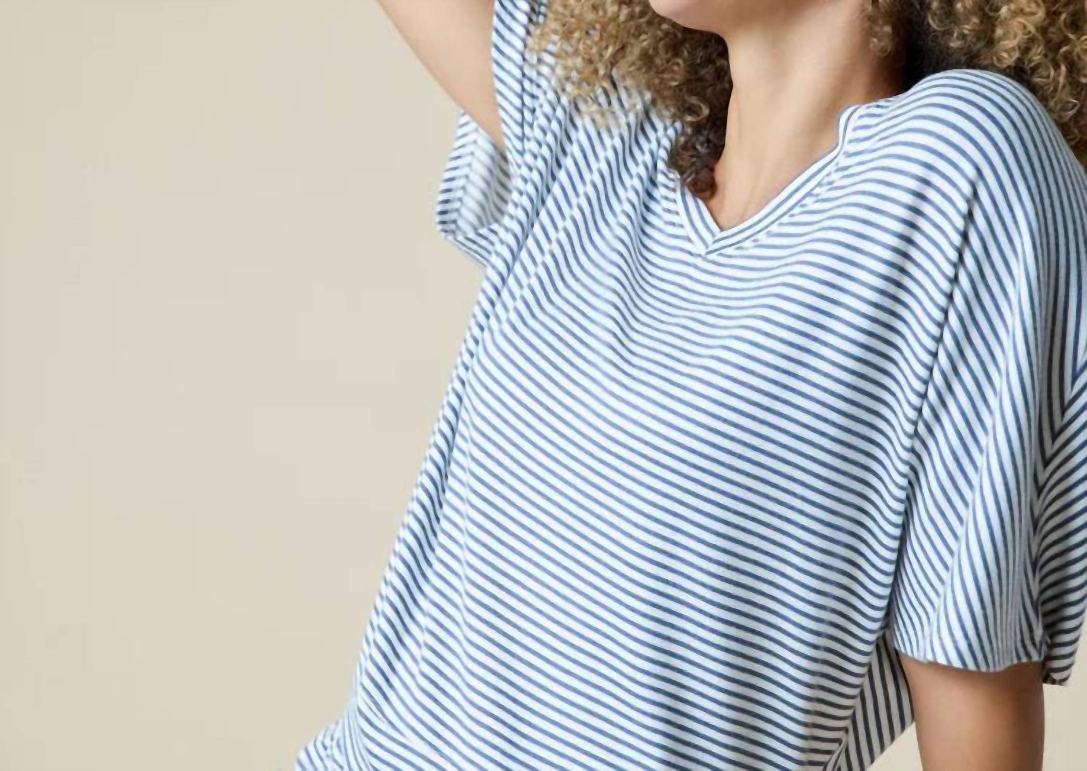 SOFTiES Dream Jersey Relaxed V-neck With Capri Lounge Set in indigo white - women's sleepwear - alternate view