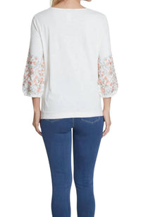 Multiples - 3/4 Embroidered Slub Knit Top