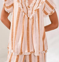 Tribal - Textured Smocked V-neck Short-sleeve Blouse