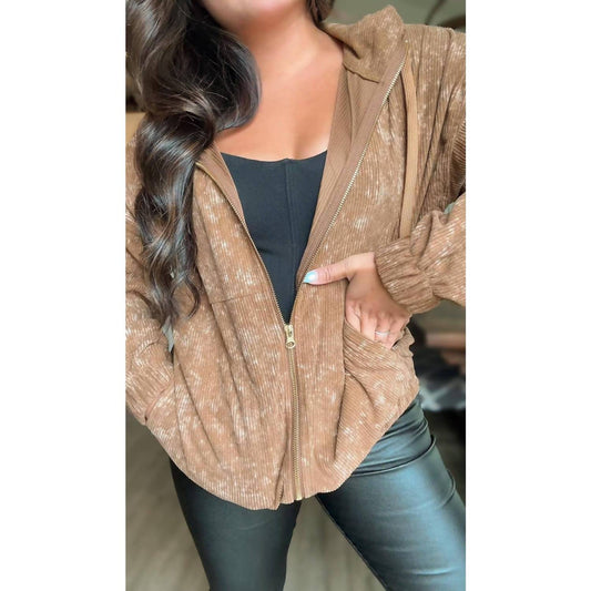 Jadyk - Charlotte Corduroy Acid Wash Hoodie Full Jacket