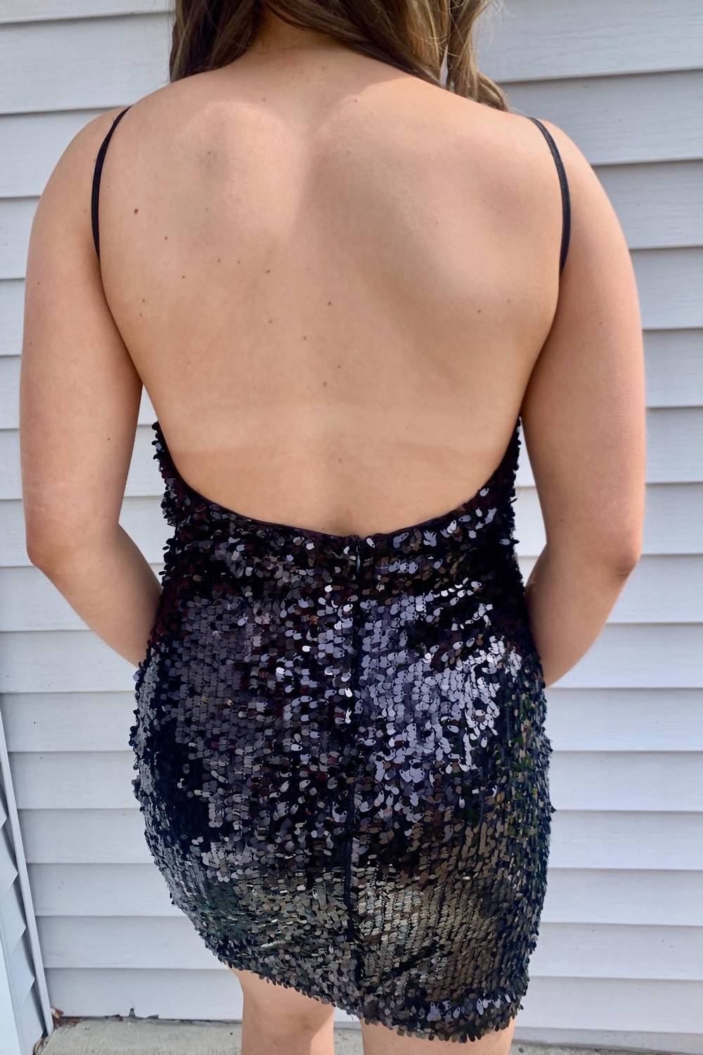 Black Sequin Cowl Neck Mini Dres