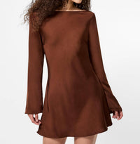 FRENCH CONNECTION Ennis Satin Long Sleeve Mini Dress in brown - women's dress - view 6