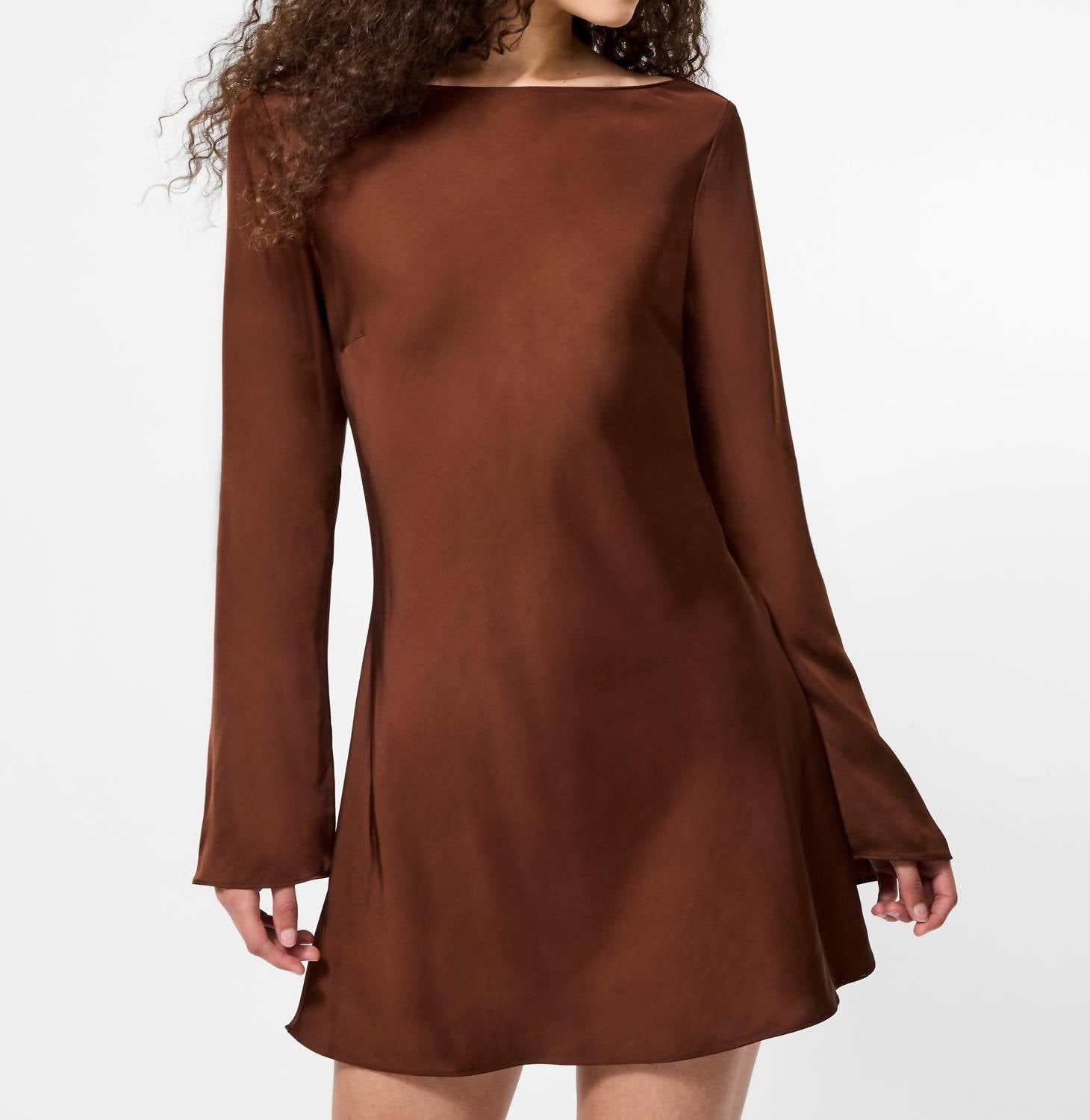 FRENCH CONNECTION Ennis Satin Long Sleeve Mini Dress in brown - women's dress - view 6