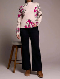TRIBAL Kathleen Knit Jacquard Funnel Neck Sweater in pink flambe - women's sweater