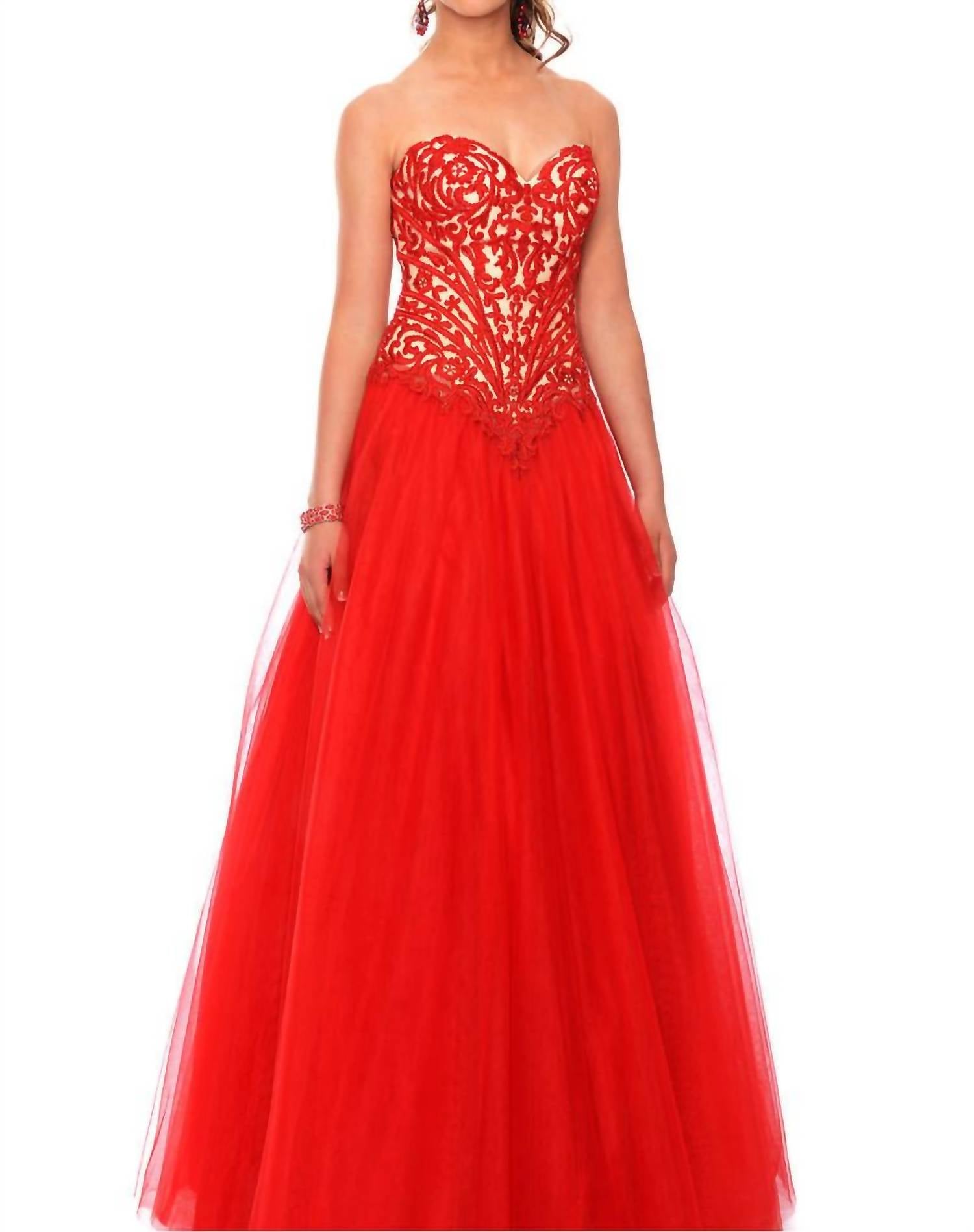 Precious Formals - Embroidered Lace And Illusion Prom Dress