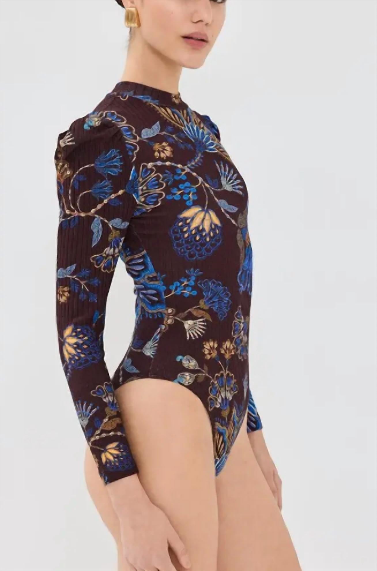 FARM RIO EMBROIDERED GARDEN BODYSUIT in brown - women's shirt - alternate view