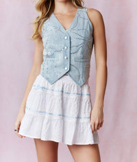 Peach Love - Sparkle Charm Denim Vest