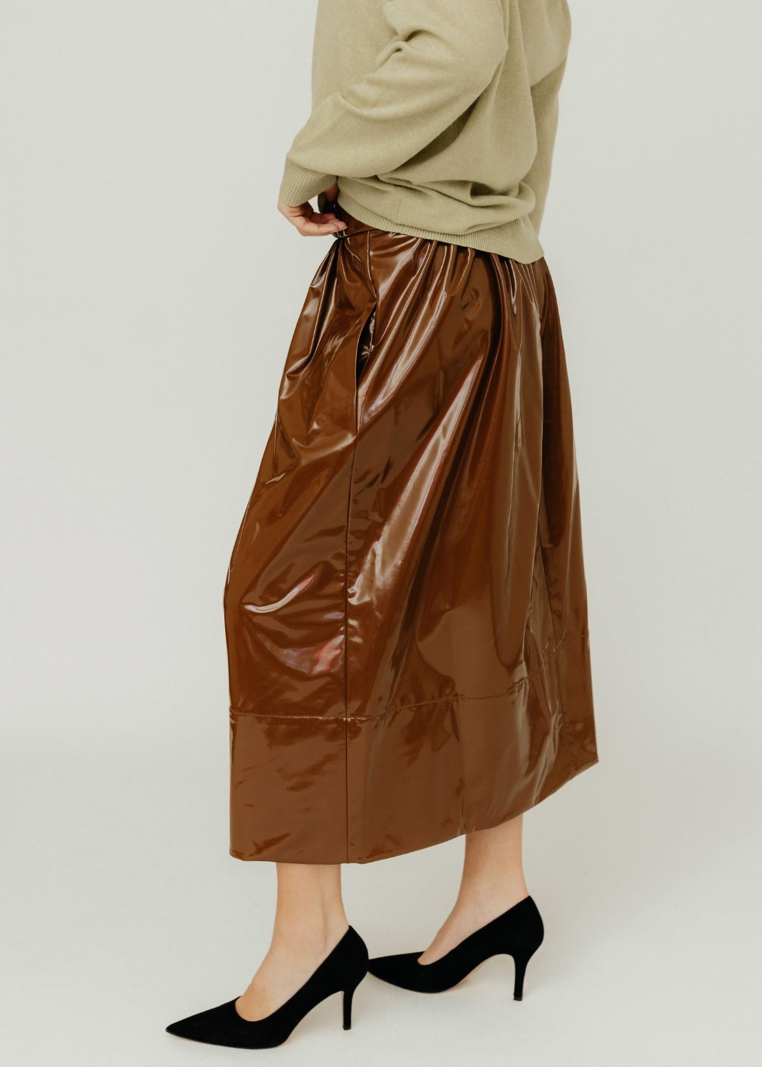 Tibi - Light Weight Patent Smocking Waistband Full Midi Skirt