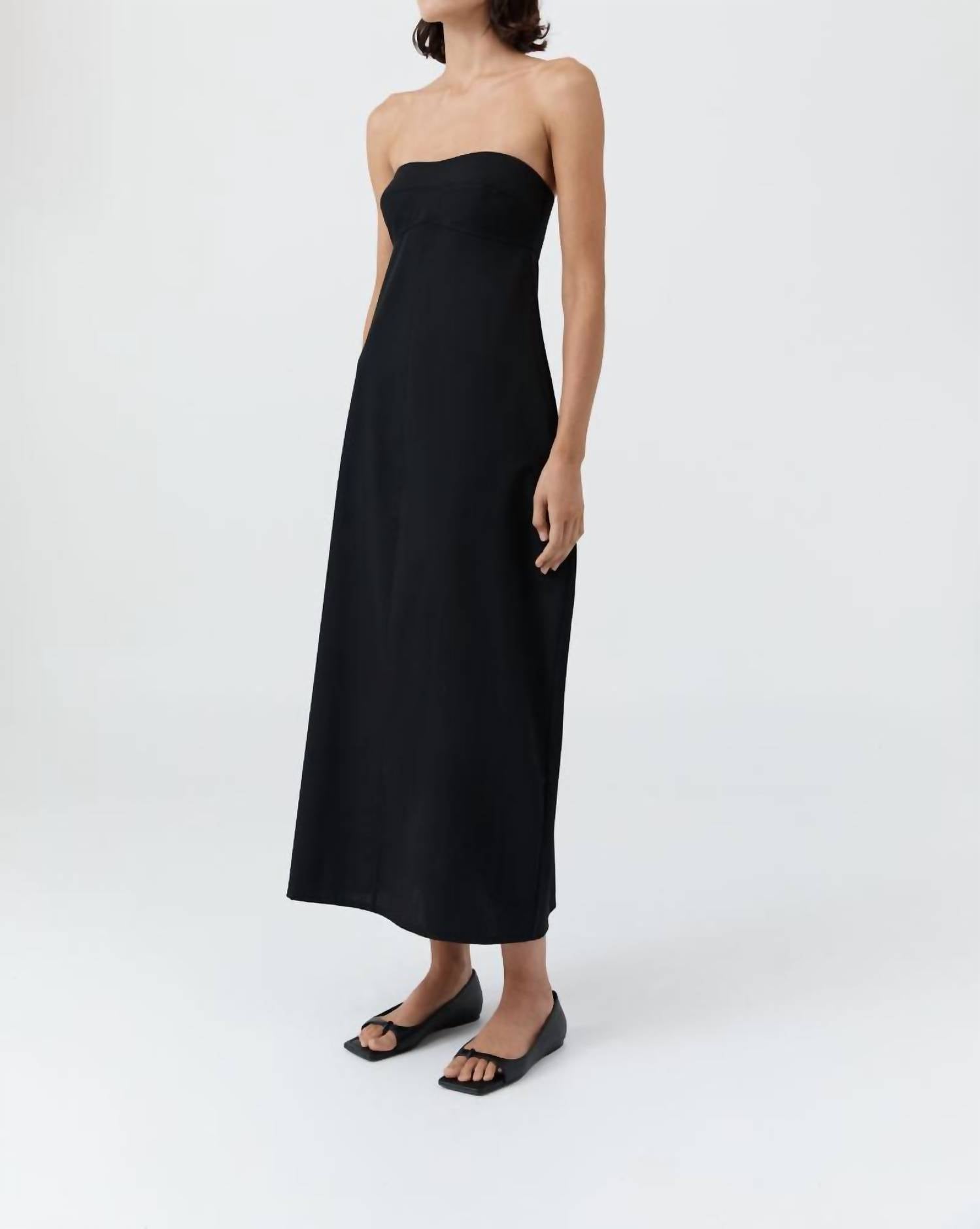 St. Agni Wool Strapless Cocoon Dress in black - women's dress - detail view