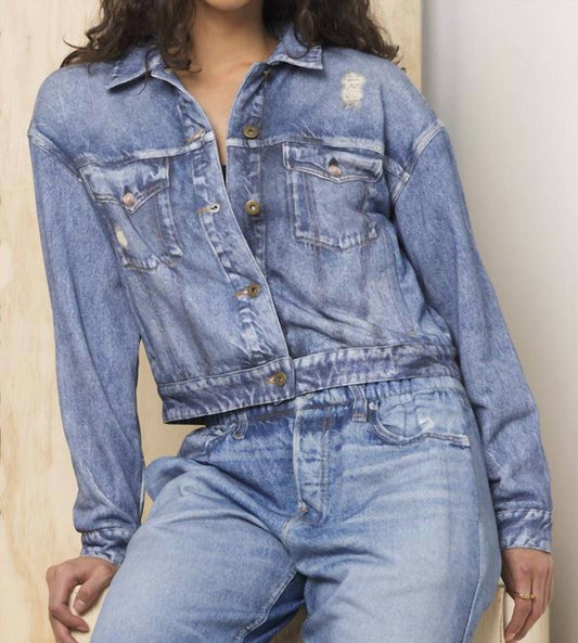 Vintage Havana - French Terry Printed Crop Denim Jacket