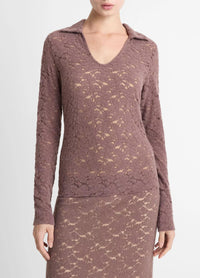 Vince - Lace Long Sleeve Polo Top