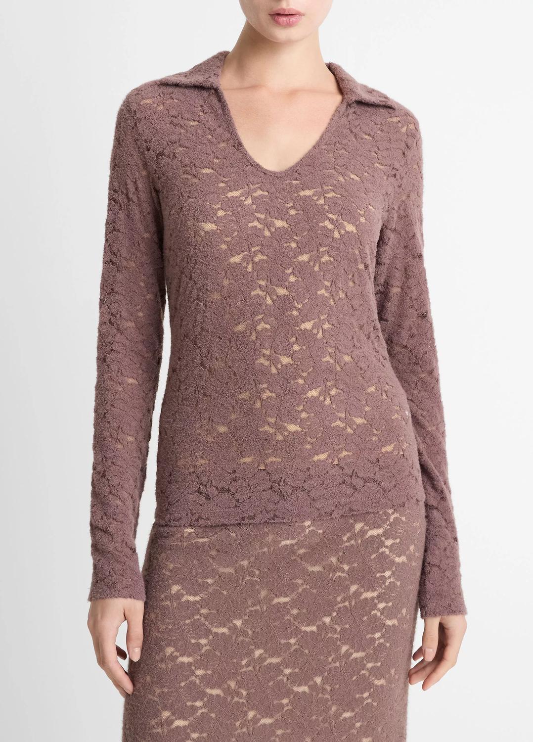 Vince - Lace Long Sleeve Polo Top