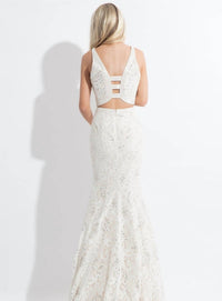Rachel Allan - Two-piece Lace Prom Dress With High Slit