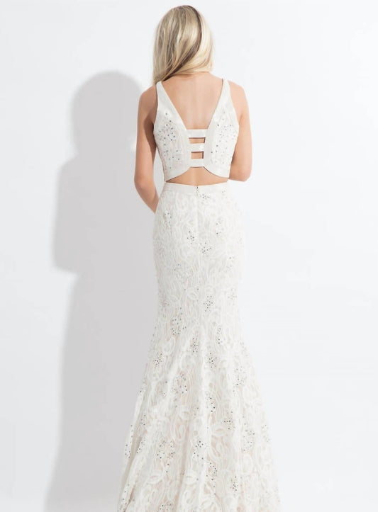 Rachel Allan - Two-piece Lace Prom Dress With High Slit