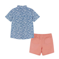 Andy & Evan Boys Shark Print Button-down And Short Set in blue - item - detail view