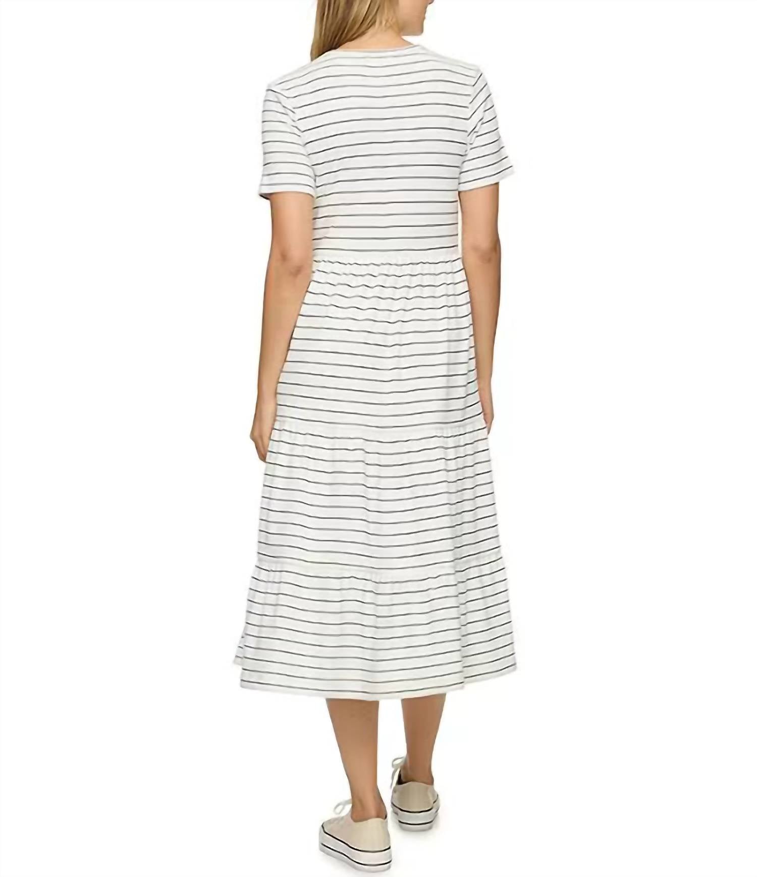 Flags & Anthem Ashby Short Sleeve Tiered Stripe Midi Dress in multi - women's dress - detail view