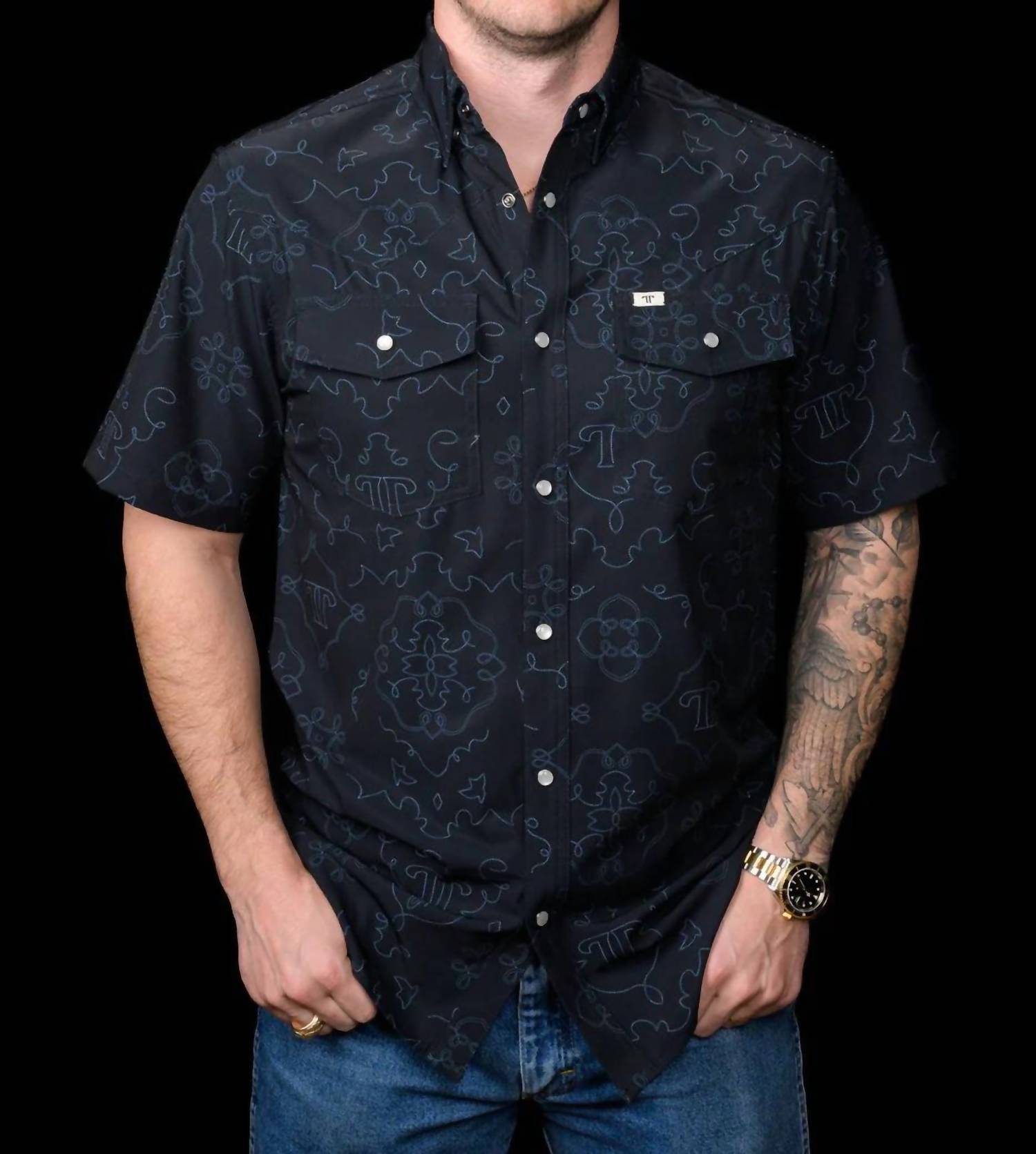 Ferrell Carson Short Sleeve Snap Shirt in black - men's shirt