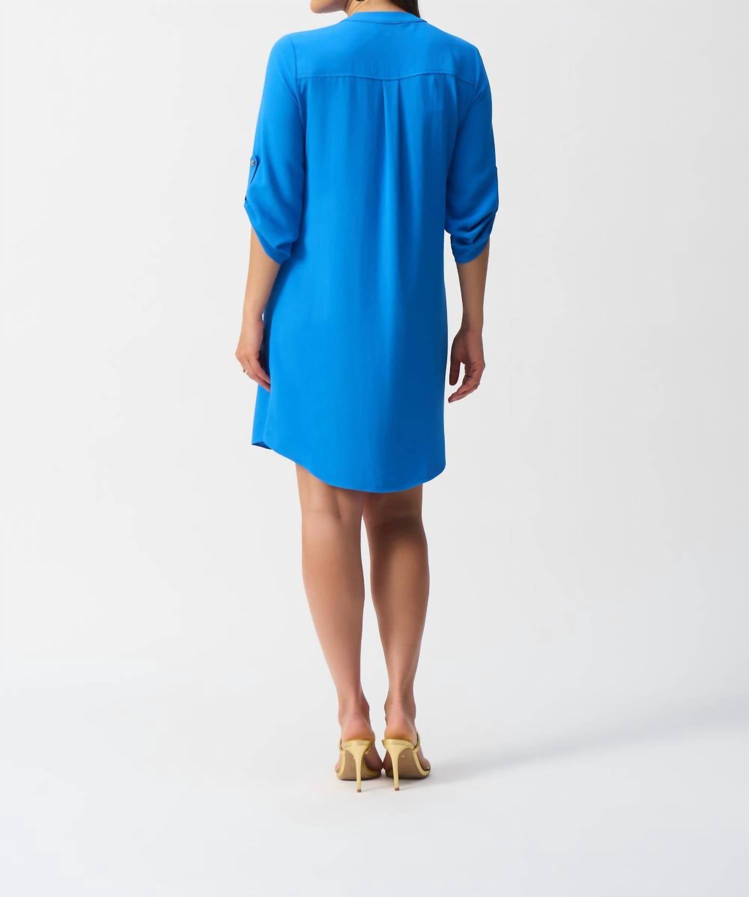 Joseph Ribkoff Mandarin Collar Straight Dress in french blue - women's dress - detail view