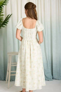 Blu Pepper - Floral Sweetheart Puff Sleeve Corset Midi Dress