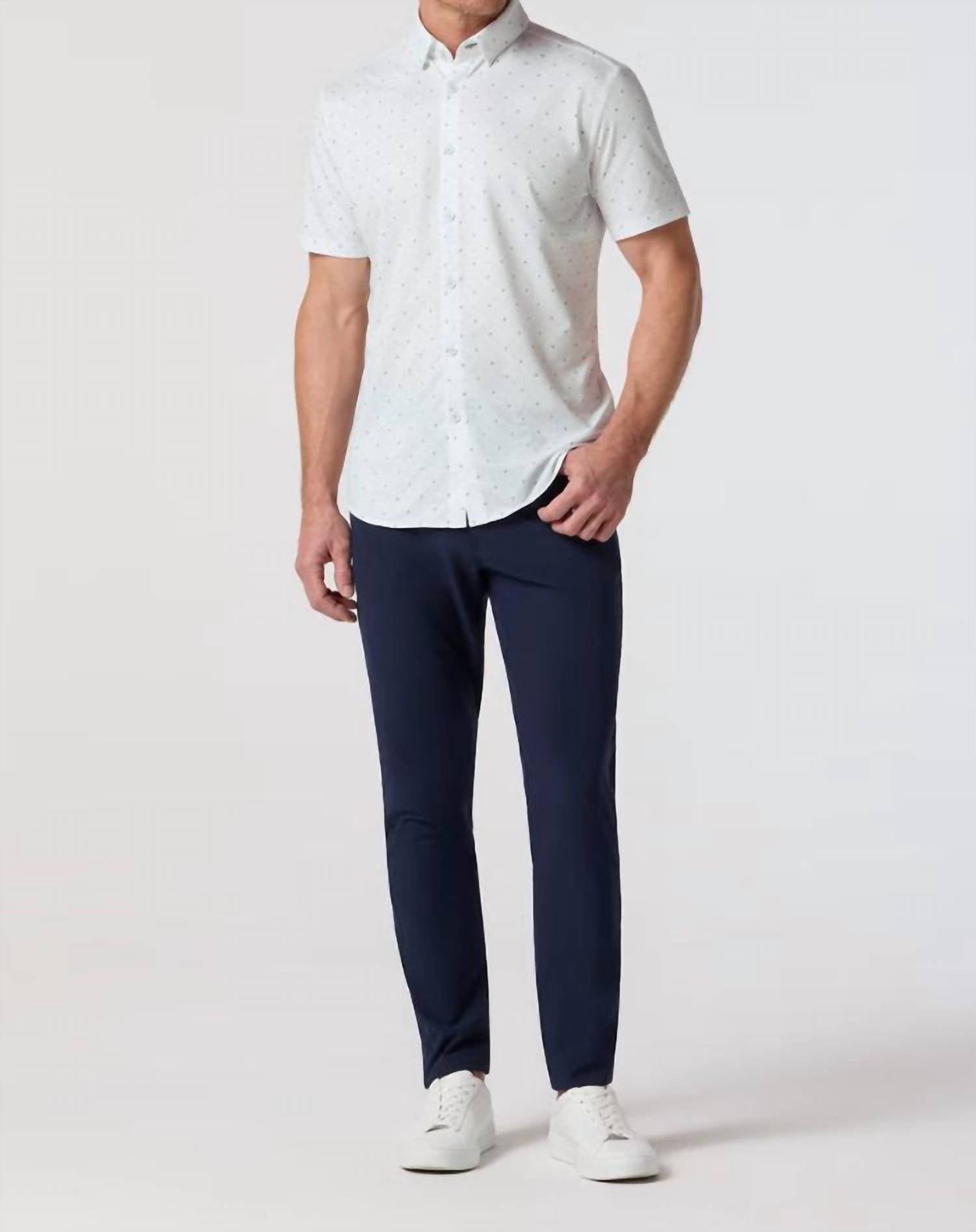Mizzen + Main Halyard Short Sleeve Shirt in seasonal white dot - men's t-shirt - alternate view