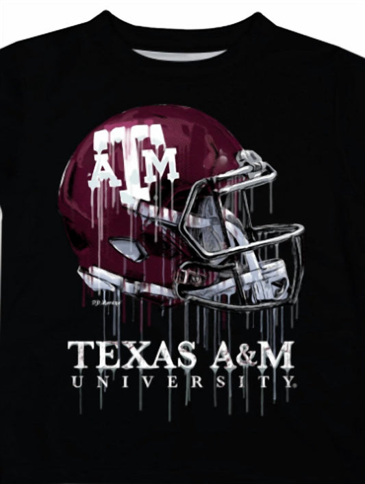 Vive La Fete - Boy's Texas A&m Aggies Dripping Football Helmet Graphic T-shirt