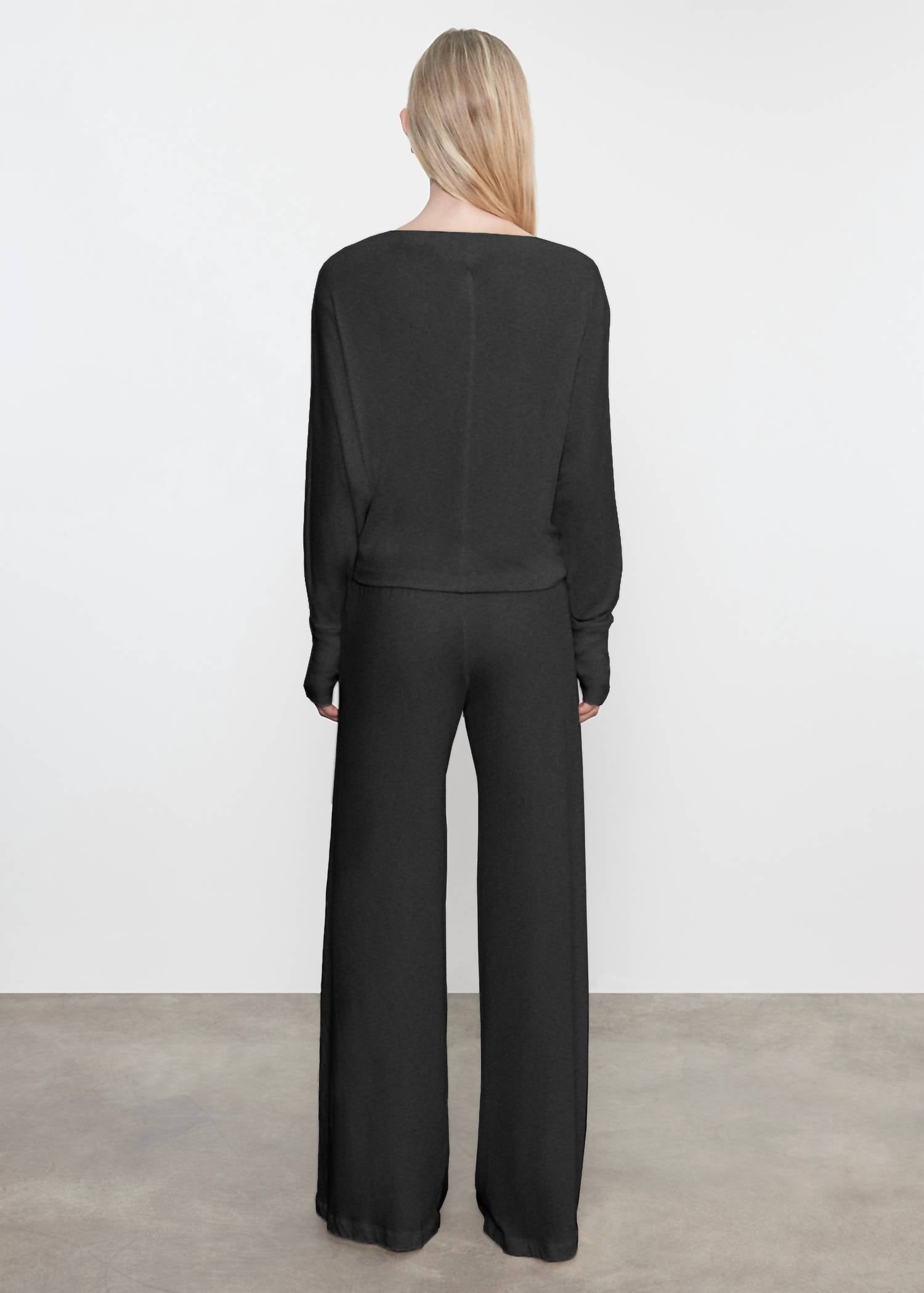 Enza Costa CASHMERE DOLMAN TOP in charcoal 1 - women's long sleeve top - detail view