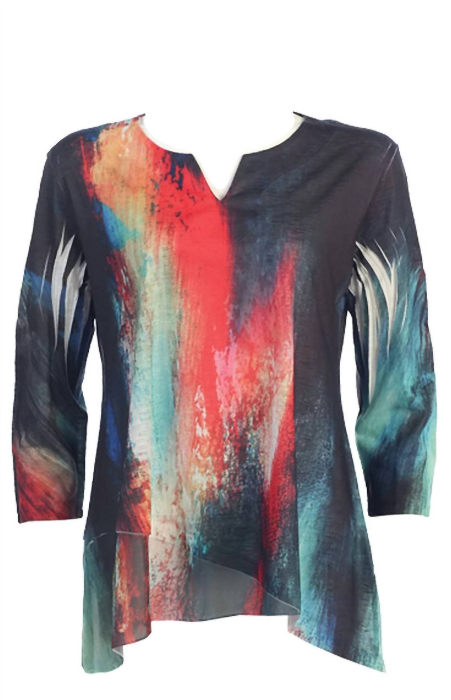 Jess & Jane - Women's Passion Slit V-neck Chiffon Contrast Top