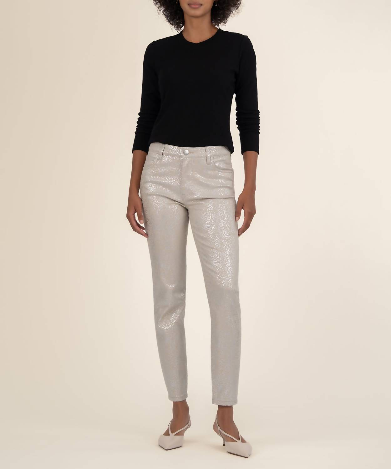 KUT FROM THE KLOTH Charlize High Rise Cigarette Leg Jean in cream silver - women's jeans