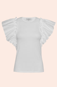 White Poplin Flutter Sleeve Top