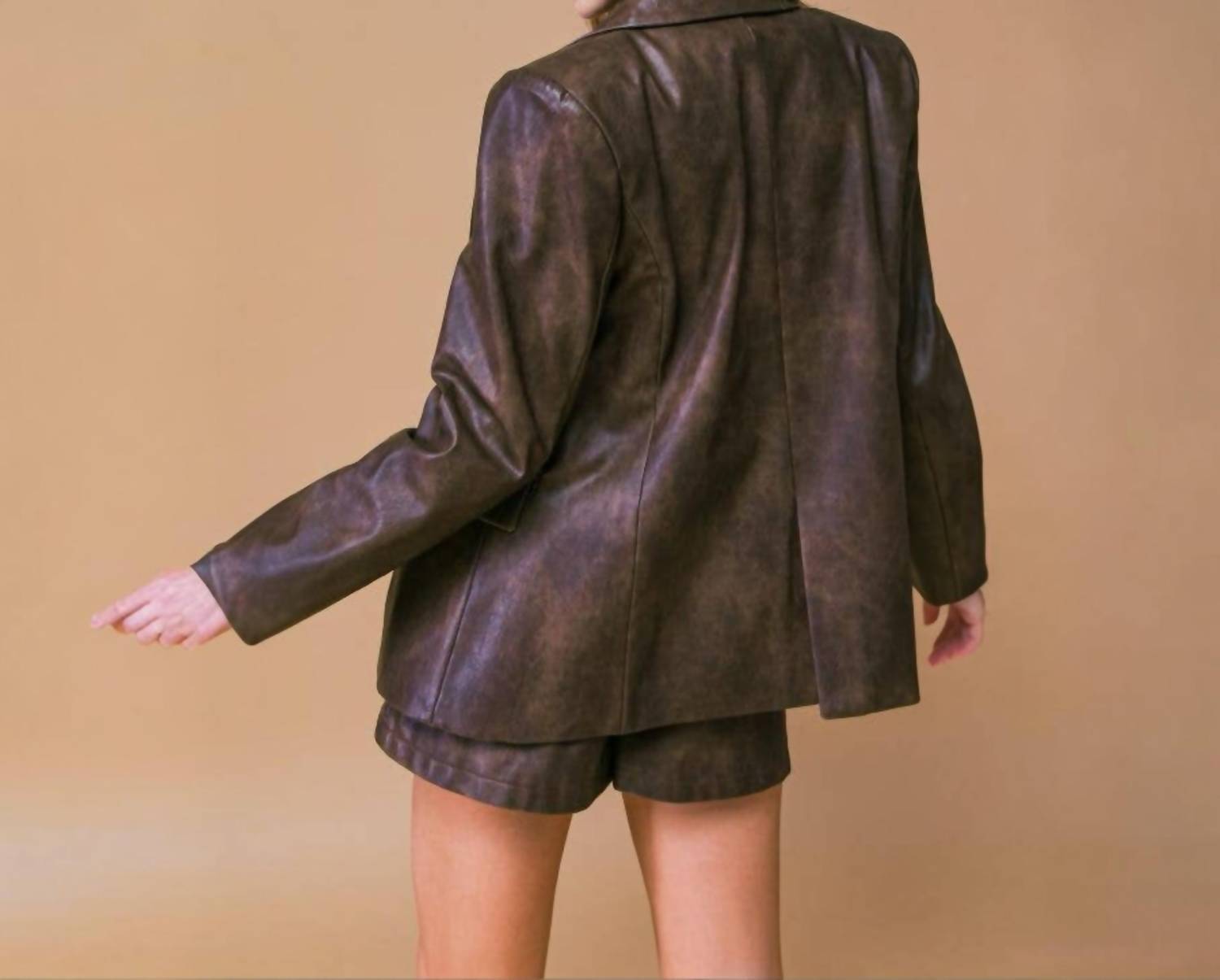 Flying Tomato - Washed Faux Leather Blazer