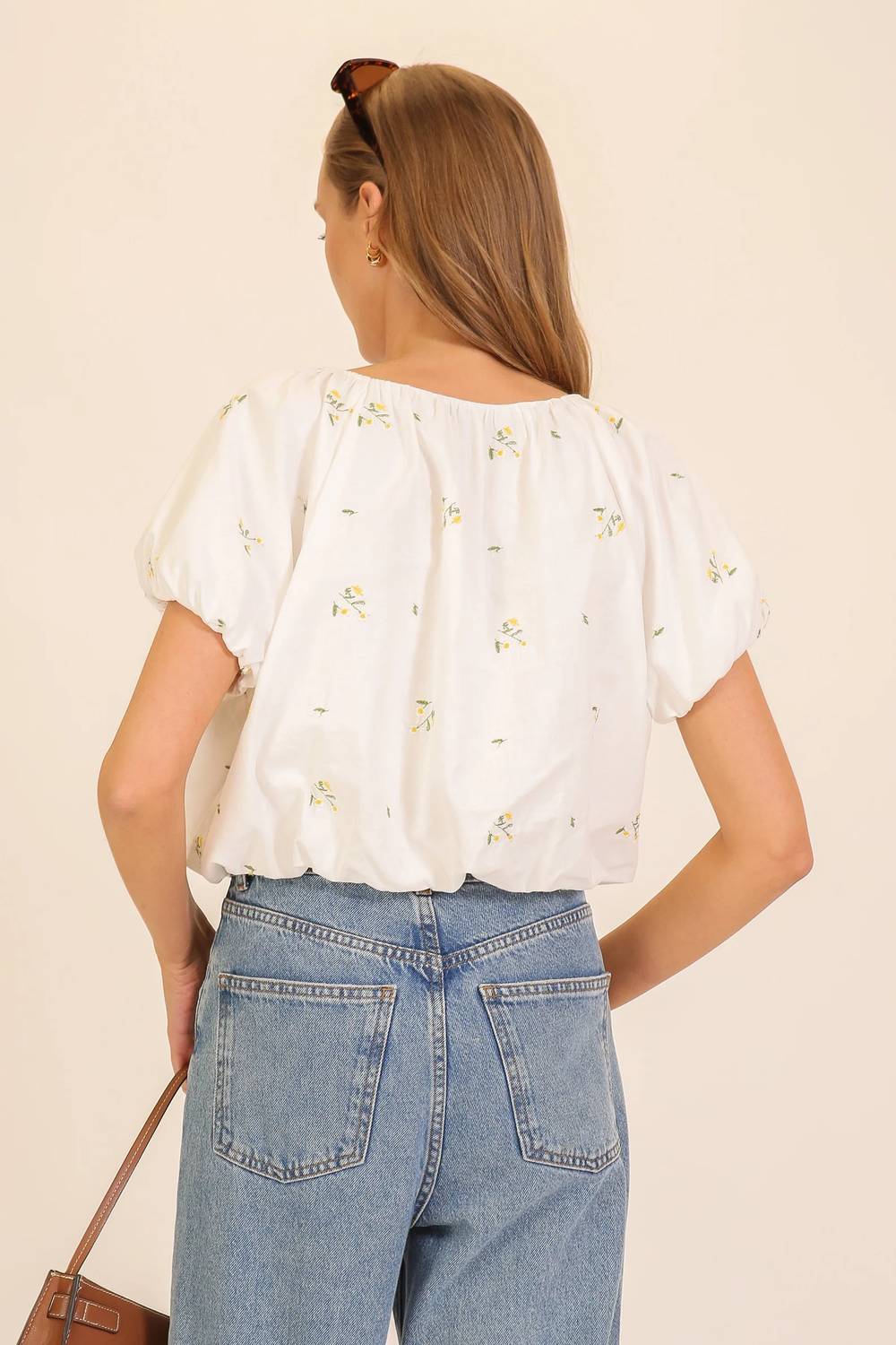 Lumiere - Meadow Bloom Tie-neck Puff Sleeve Top