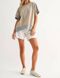 Joh Joy Mixed Media Top in heather grey khaki - women's blouse - view 5