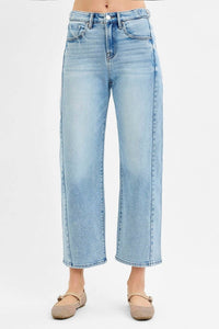 Risen - High-rise Cropped Barrel Leg Jeans With Adjustable Waist