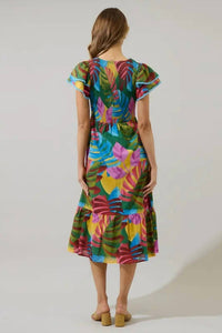 Sugarlips - Novi Tropical Patte Tiered Kelly Midi Dress