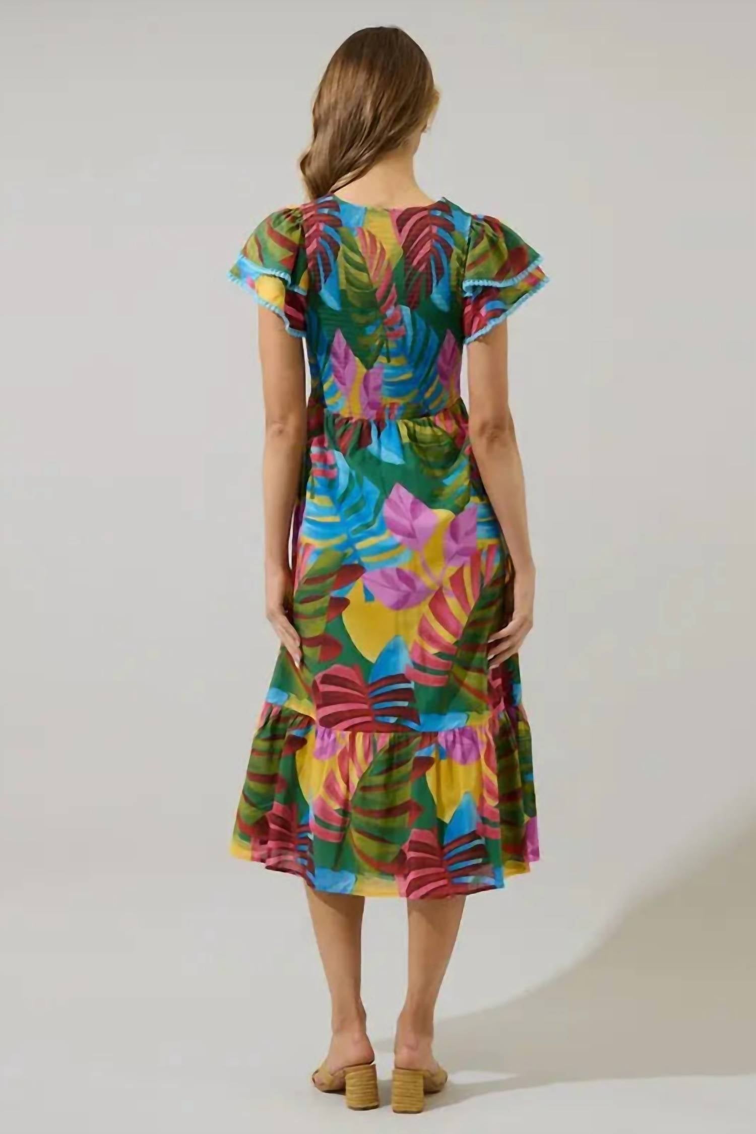 Sugarlips - Novi Tropical Patte Tiered Kelly Midi Dress
