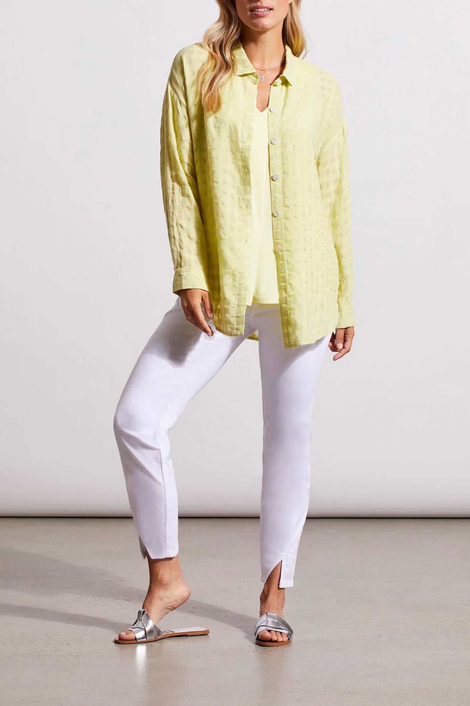 TRIBAL Jacquard blouse in wild lime - women's blouse