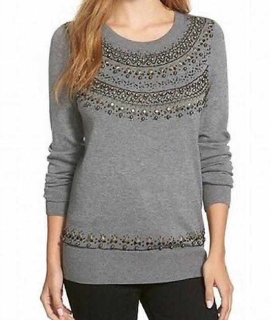 Halogen - Tight Knit Embellsihed Studded Beaded Sweater