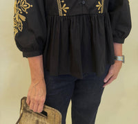 Mahila - Casual Peplum Top With Embroidery