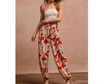 BiBi Woven Printed Balloon Pants With Drawstring in rust - women's pants