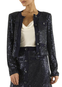 Ramy Brook Anna Classic Button-down Jacket in black beaded mesh - women's jacket